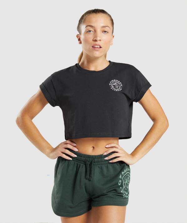 Damske Crop Top Gymshark Legacy Graphic Crop Tee Čierne | GA4278506